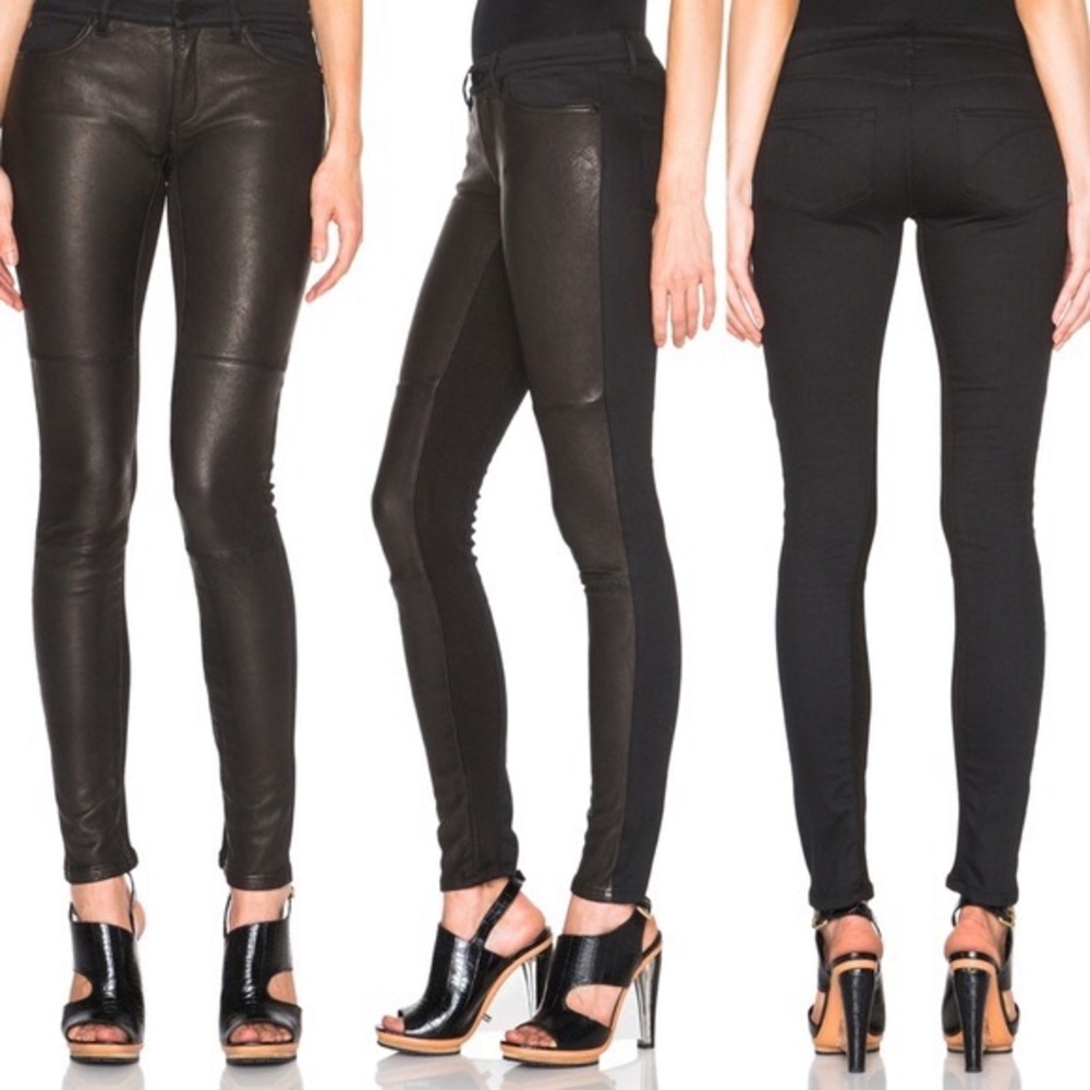 SALE • Superfine • Flash Friend Leather and Denim Jeans Black